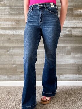 Judy Blue Women’s High Waist Trouser Flare Size 28x33 Dark Wash Style#JB82443MD